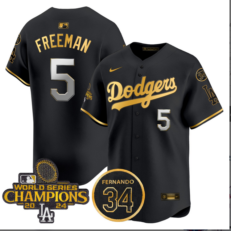 Men MLB Los Angeles Dodgers #5 Freeman black 2024 World Series Champions Patch Limited Jersey